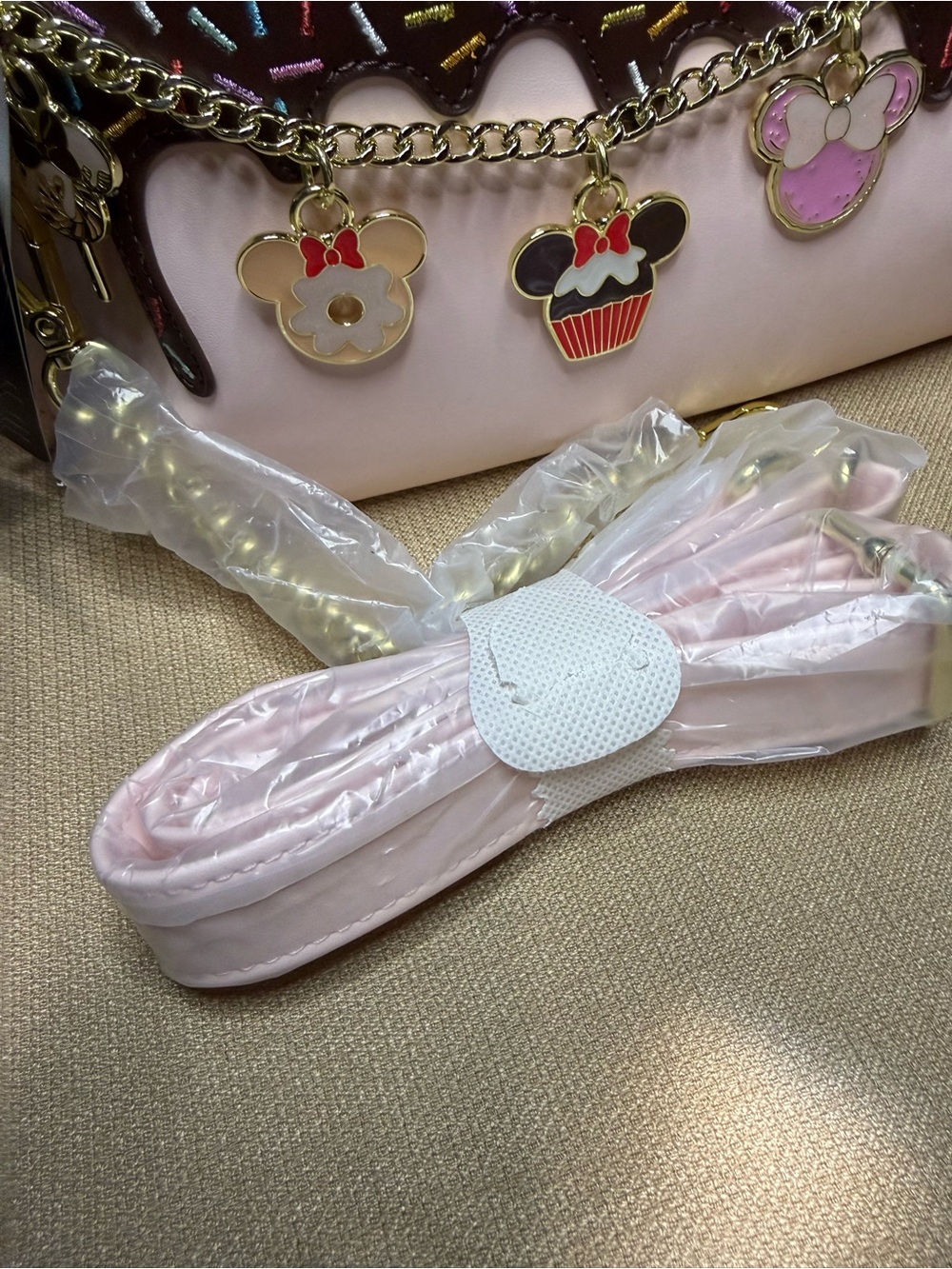 Loungefly Pink & Brown Minnie Sprinkle Charm Crossbody NWT - Picture 12 of 12